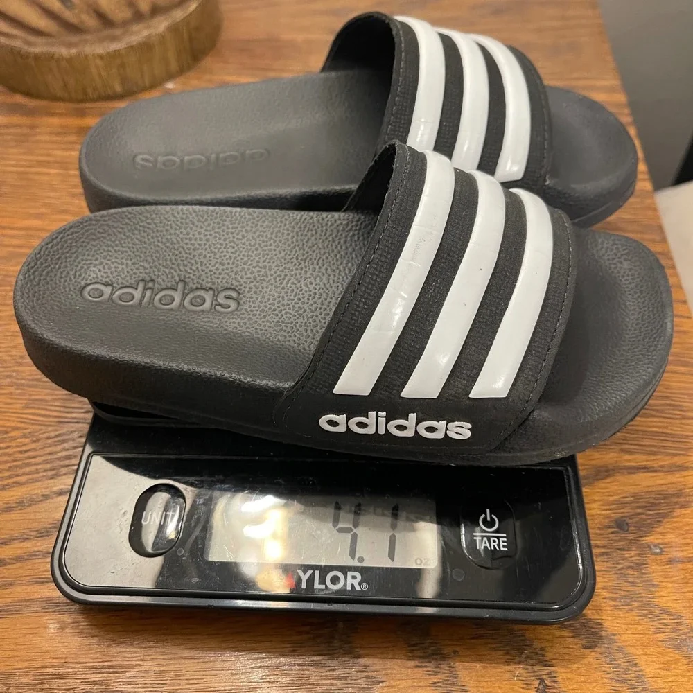 Kids Adidas Adilette Shower‎ Slides Black White Athletic Sandals Size 11K Gym